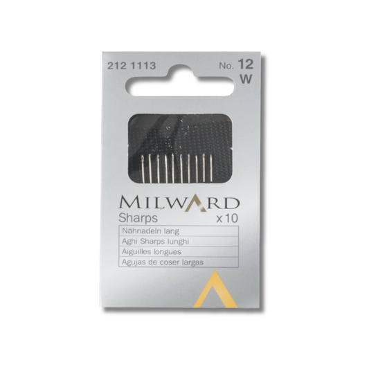 2121113 | Aghi Sharps Lunghi per Cucire a Mano Milward No.12 | 0,41x29,5 mm | Confezione da 10 pz