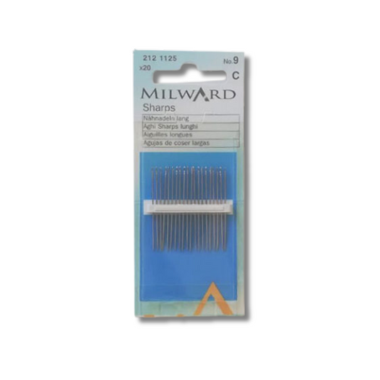 2121125 | Aghi Sharps Lunghi per Cucire a Mano Milward No.9 | 0.61x34mm | Confezione da 20 pz