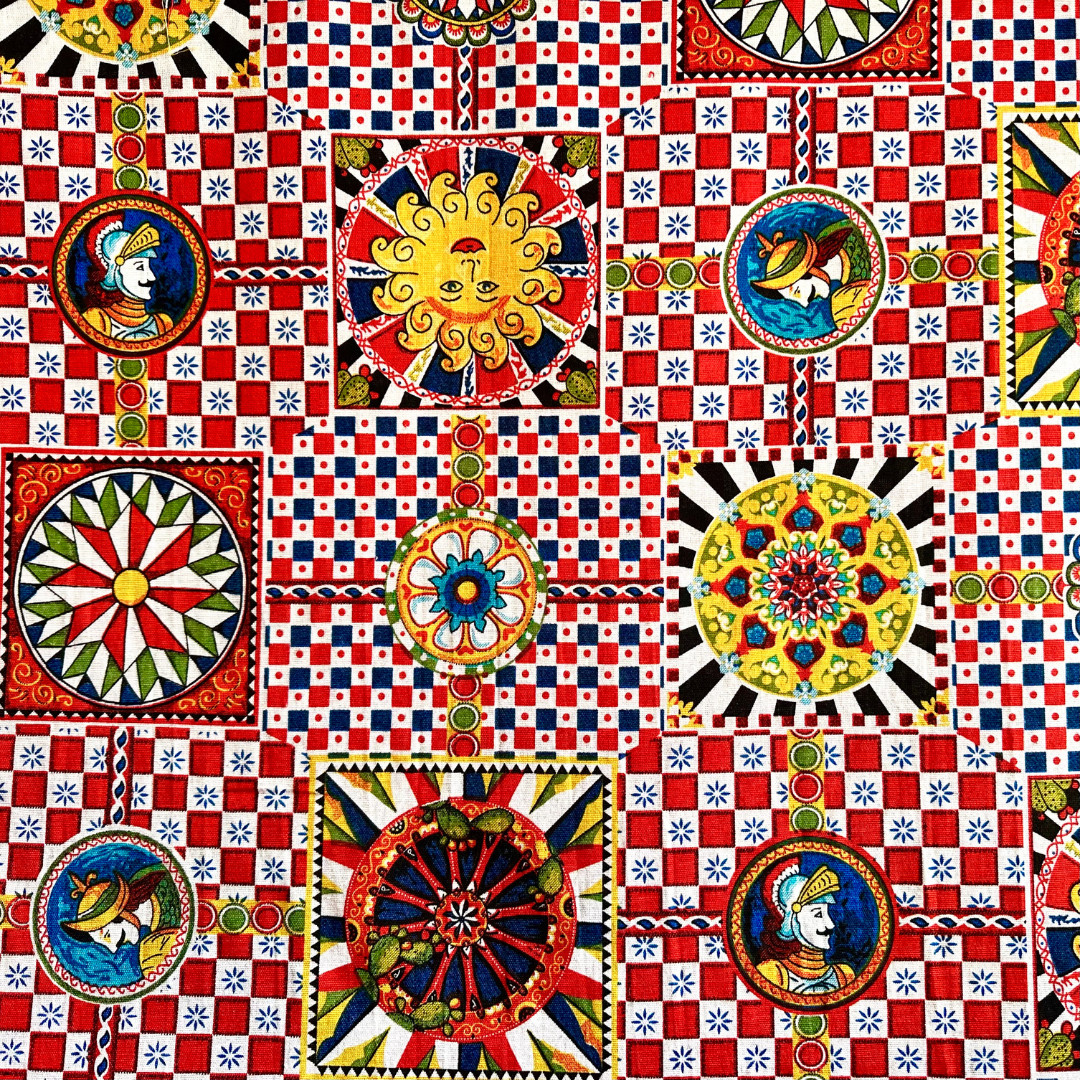 Tessuto Loneta Fantasia Maioliche Multicolor - 280 cm di Altezza