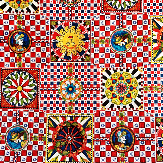 Tessuto Loneta Fantasia Maioliche Multicolor - 280 cm di Altezza