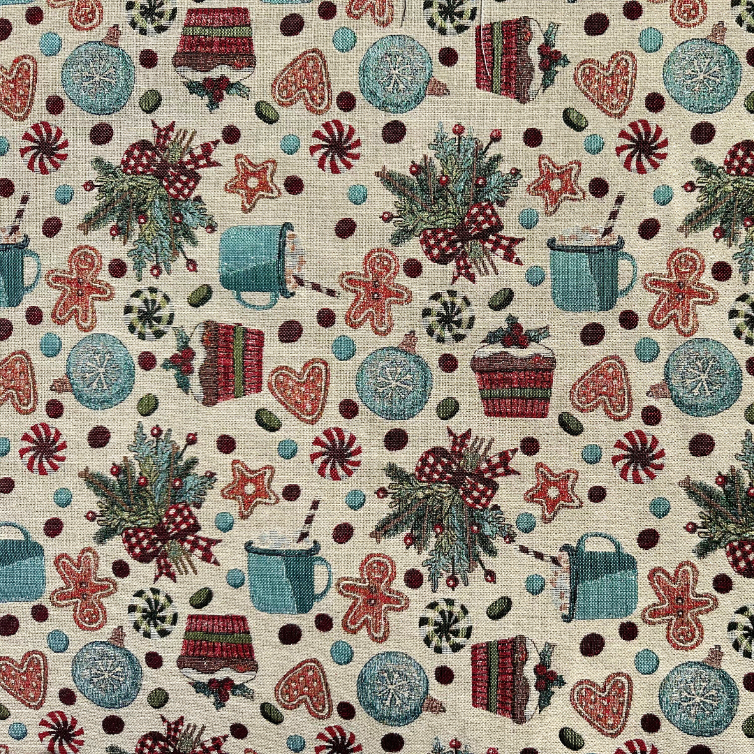 Tessuto Gobelin Natalizio a Metraggio 280cm - Omini Pan di Zenzero