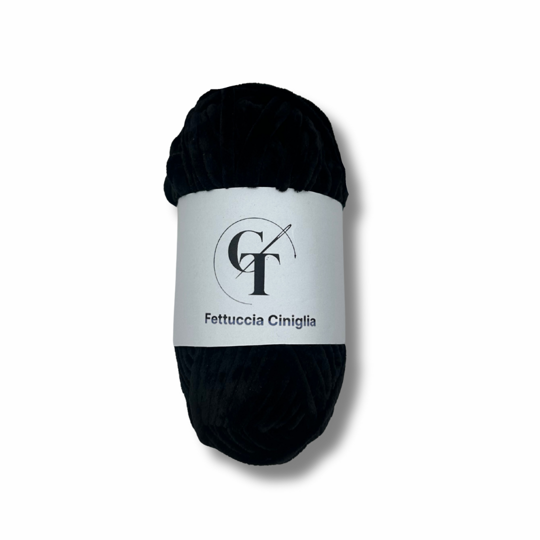 Fettuccia Ciniglia Nera 100gr per Borse Uncinetto