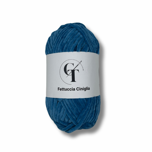 Fettuccia Ciniglia Blu Ottanio 100gr per Borse Uncinetto