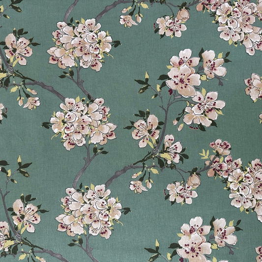 Tessuto Antimacchia a Metraggio 155cm in Cotone Cerato Fantasia Fiori di Pesco