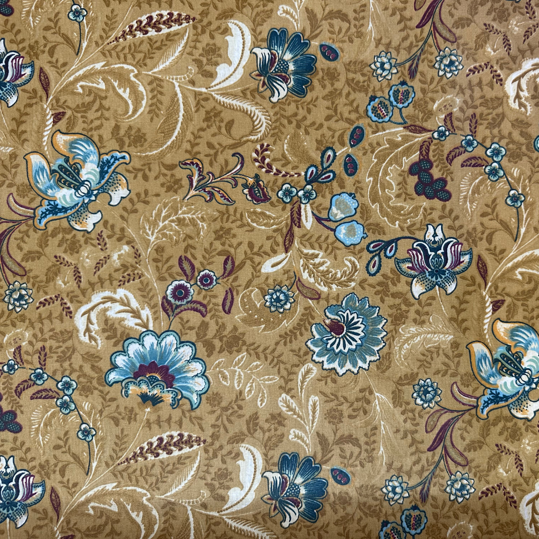 Tessuto Antimacchia a Metraggio 155cm in Cotone Cerato Fantasia Floreale Oro