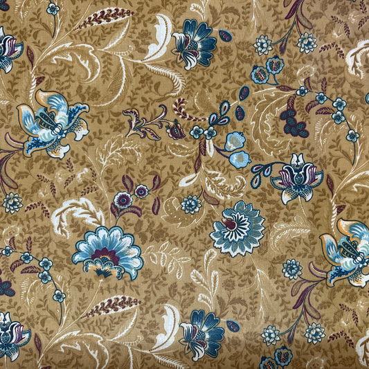 Tessuto Antimacchia a Metraggio 155cm in Cotone Cerato Fantasia Floreale Oro