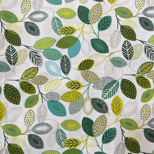 Tessuto Antimacchia a Metraggio 155cm in Cotone Cerato Fantasia Foglie
